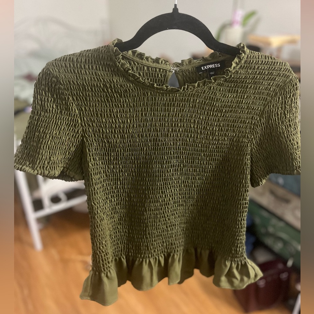 Express Sage Green Smocked Blouse